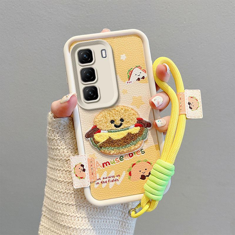 KEYSION Husă Cartoon Drăguță Pluș Broderie pentru Infinix Hot 50 5G cu Șnur Piele PU Rezistentă la Șocuri Husă Telefon pentru Infinix Hot 50 5G