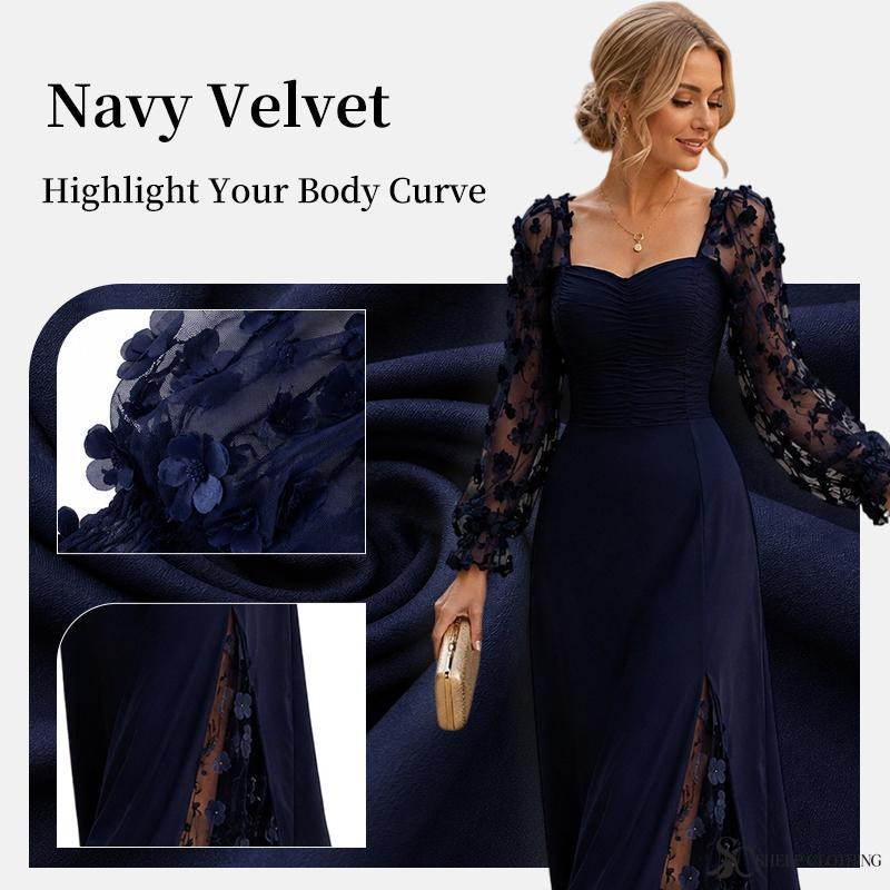 Dames Elegante Vierkante Hals Pofmouwen Mesh Inzet Jacquard Maxi Jurk 3D Slankmakend A-lijn Swing Lange Jurk