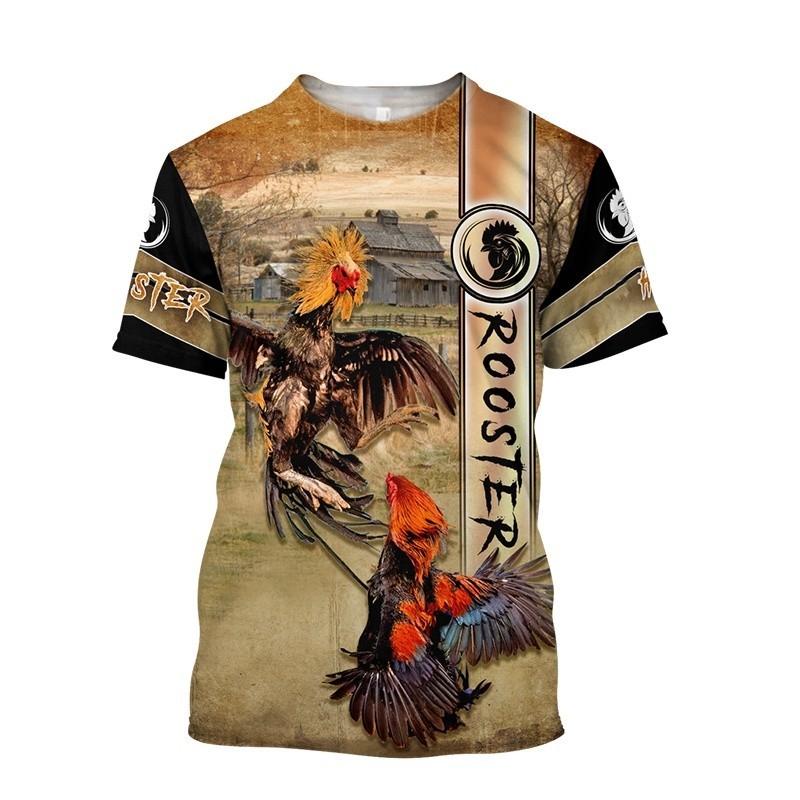 Men's T-shirt with male and female rooster pattern 3D printed T-shirt