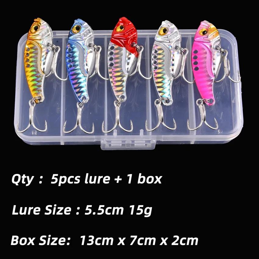 5pcs/box Metal VIB 3/7/10/15/20g Fishing Lure Vibration Spoon Hard Baits Crankbait Wobbler Swimbait Cicada VIB Tackle