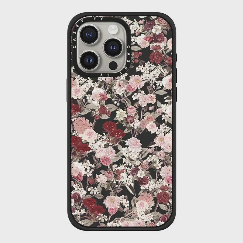 Matte Black Magnetic Metal Floral Graffiti Case for Apple iPhone 14, 15 Pro, 16 Pro Max