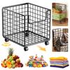 Wheeled Metal Storage Basket with Wheels Laundry Basket Hamper Mobile Dirty Clothes Hamper for Clothes Fruit Vegetable Storage