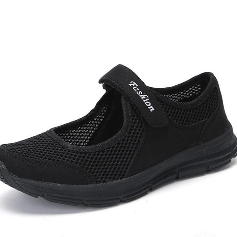 Women Mesh Solid Color Running Sports Shoes Ladies Round Toe Flat Heel Anti Slip Sandals