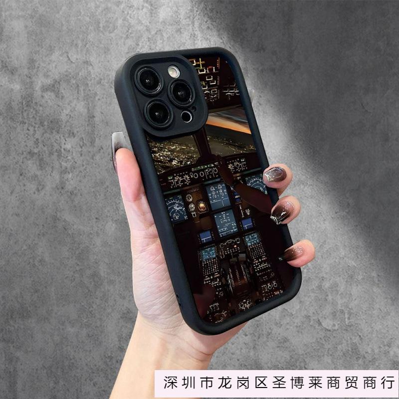 Aircraft Cab Night Scene for iPhone16promax Mobile Phone Case Apple 16/15 Silicone 13 Soft X Anti-drop