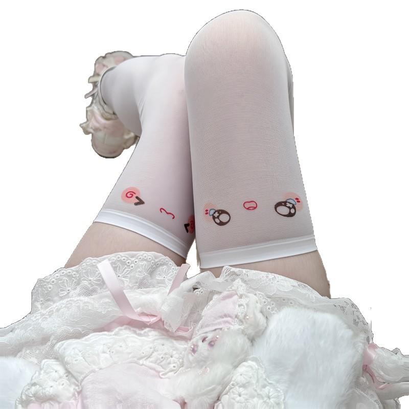 Kaomoji Small Expression Knee Stockings, Cute Printed Subcultural Knee Stockings, Japanese Short Skirts With Stockings