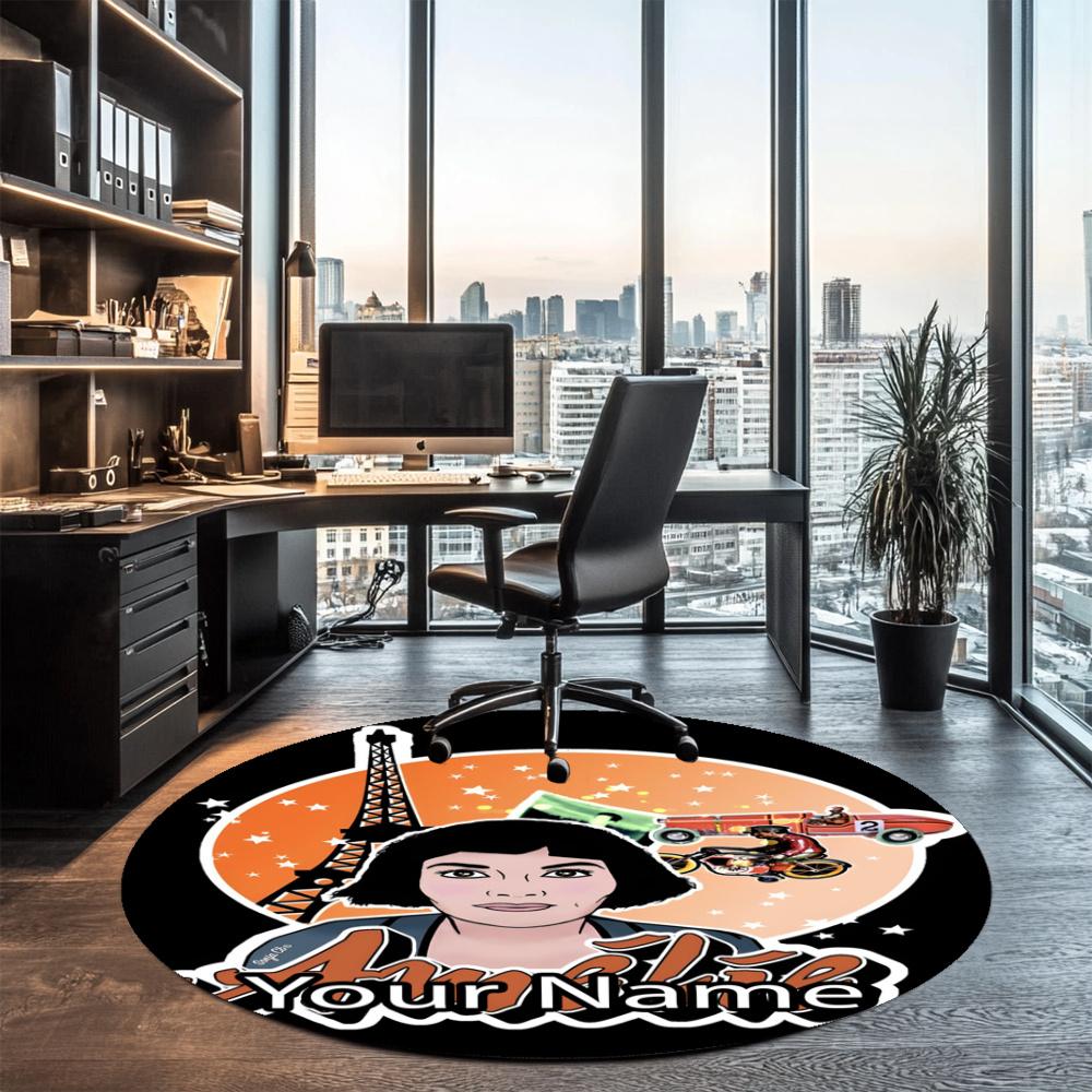 Custom Name Amélie Printed Round Rug Carpet Chair Rug Area Rug Entryway Doormats,for Office Chair Living Room Bedroom Kitchen Room.