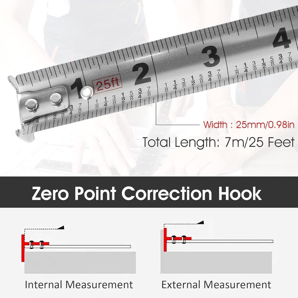 10/16/25ft Stainless Steel Measuring Tape, Measuring Double Sided, Retractable Waterproof Measurement Tape Ruler with Fraction, for Household