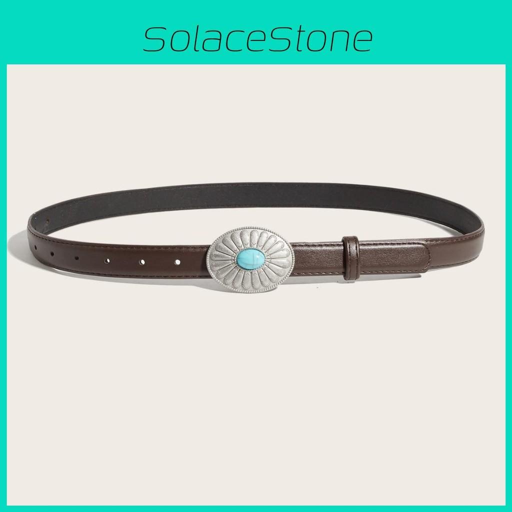 Round Alloy Simple Artificial Gemstone Snap Button Belt For Women Casual Wear