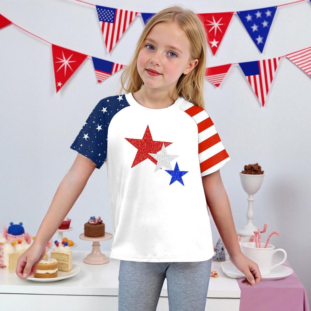 Tops For Youth Kids Boy And Girls 2-10 Years Round Neck Short Sleeve Trendy Tops