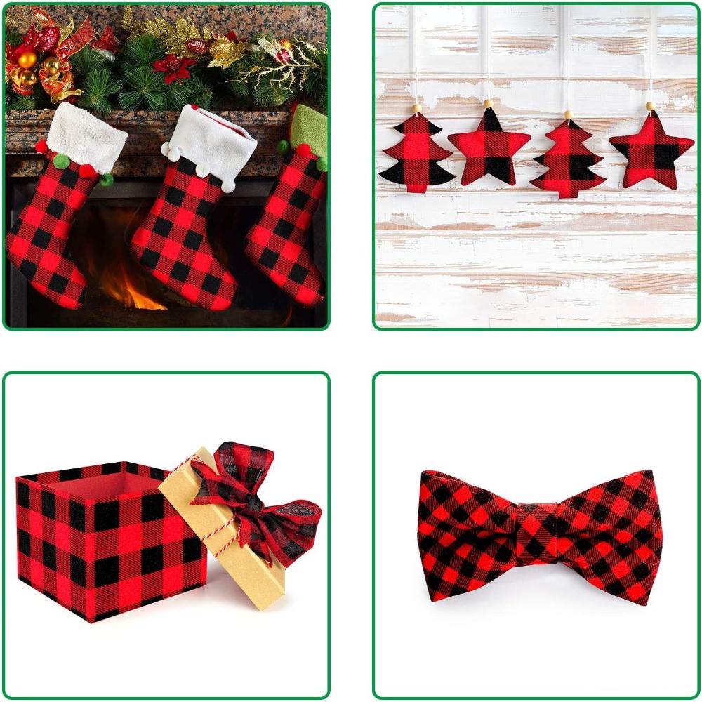 Christmas Decor Fat Fabric Bundles Buffalo Plaid Fat Quarters Square Charm Yarn-Dyed Checked Quilting for DIY Crafting Sewing