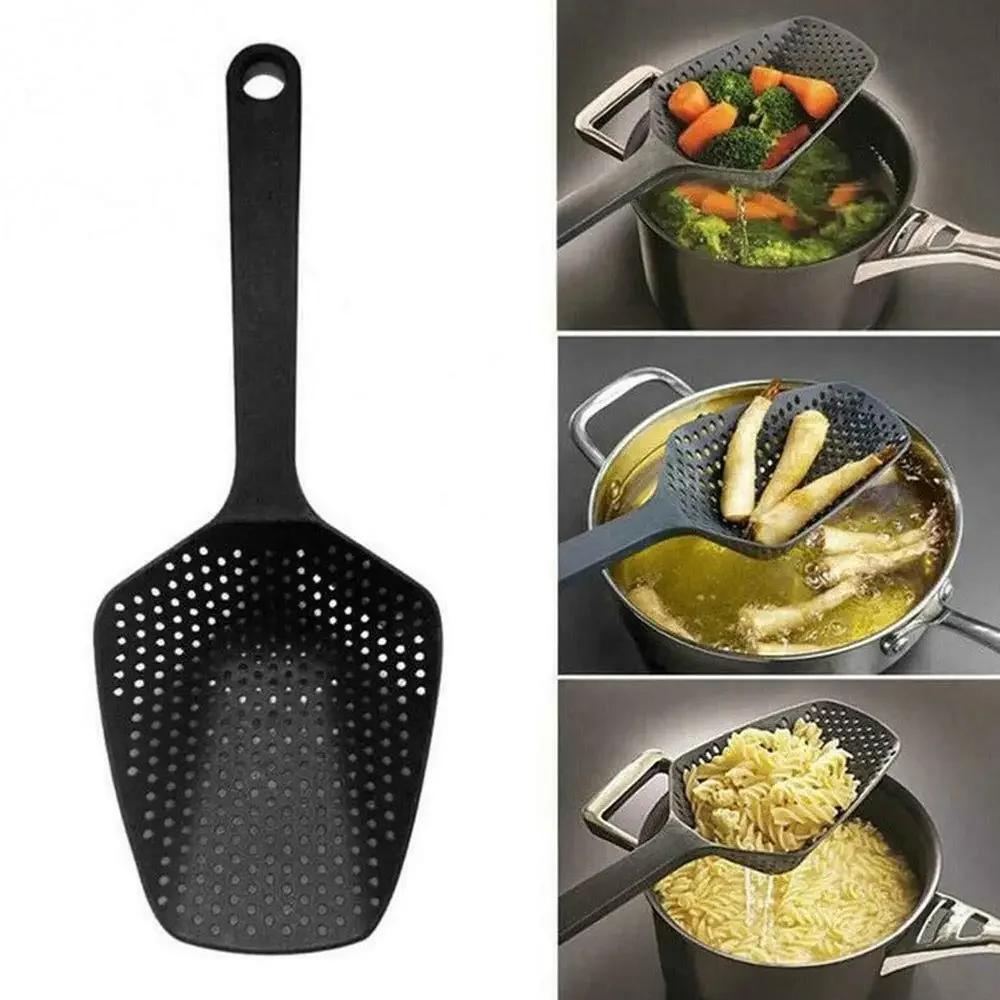 1pc Kitchen Strainer Scoop Food Drain Shovel Slotted Skimmer with Handle Kitchen Strainer Tools for Kitchen Cooking Baking Drain