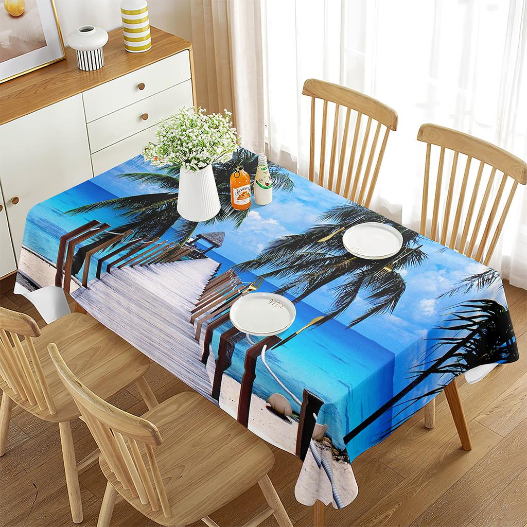 Coconut Tree Beach Sunset Print Tablecloth,Washable Table Cloth, Durable Tablecloth Square Rectangle for Dinner Party Decoration