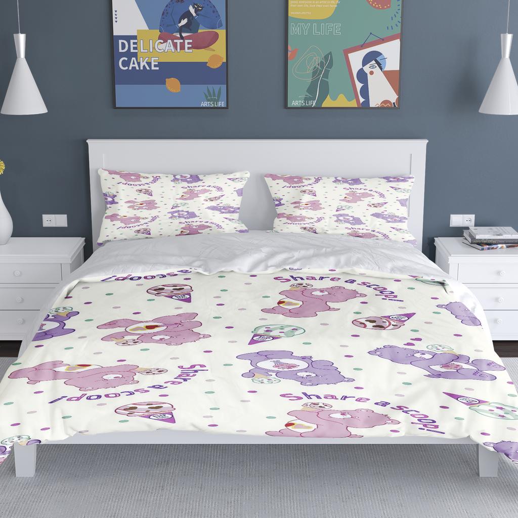 Tecknade Flickor Anime Care Bears Påslakan Set Kawaii Täckeöverdrag Örngott Set Barn Sängkläder Set Dekor Full Queen Size