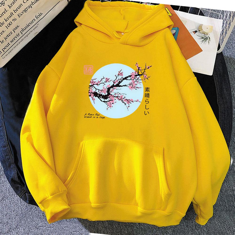 Japanese Blossom Sakura Printing Hoodies Long Sleeve Women/Men Casual Sweatshirts Winter Fleece Comfortable