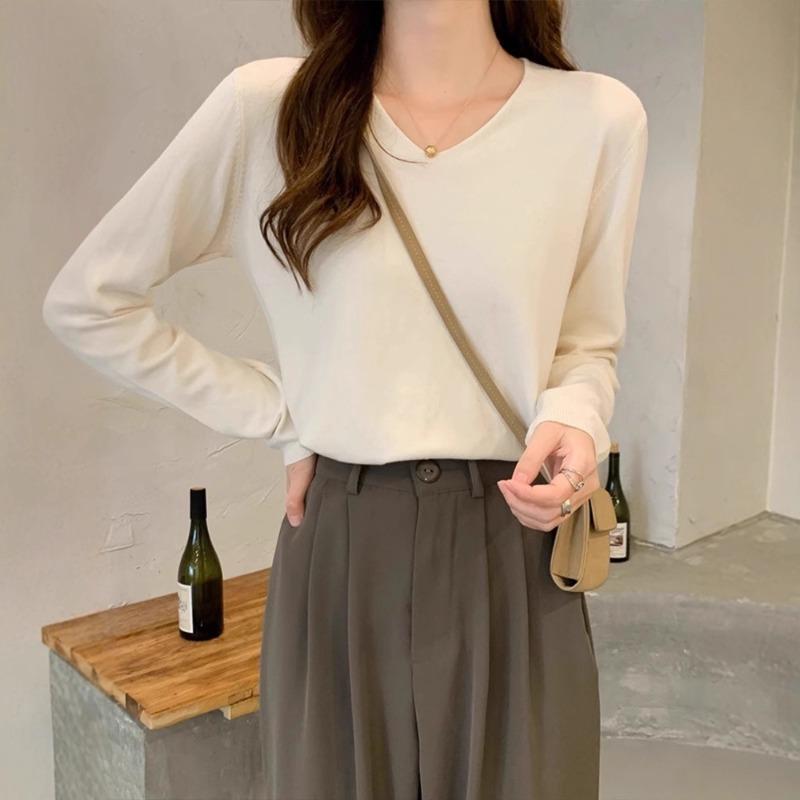 Autumn and Winter Basic Collar Knitted Sweater Women's Large Size Loose Fat Mm Long Sleeves Underwear Base Top Is Versatile