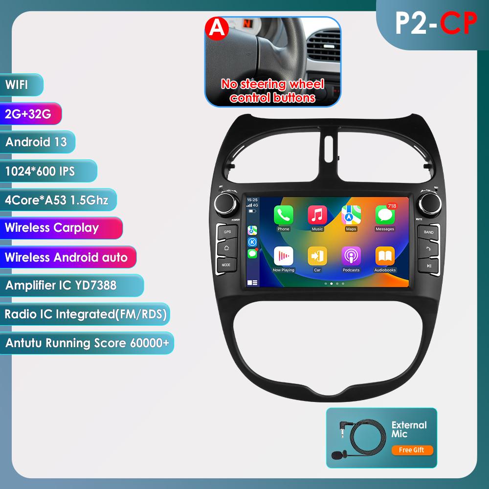 

Hizpo Интеллектуальное 7-дюймовое Android автомобильное радио для Peugeot 206 206SW 206CC Автомагнитола Экран Мультимедийный плеер Carplay Аудио 2DIN Головное устройство 2000 - 2008 A P2CP 4Core 2G 32G