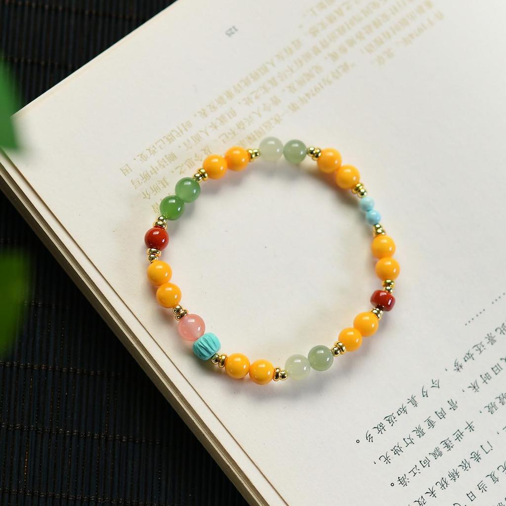Natural Hetian Jade & Amber Multi-Gem Bracelet with 925 Silver and Southern Red Agate Beads