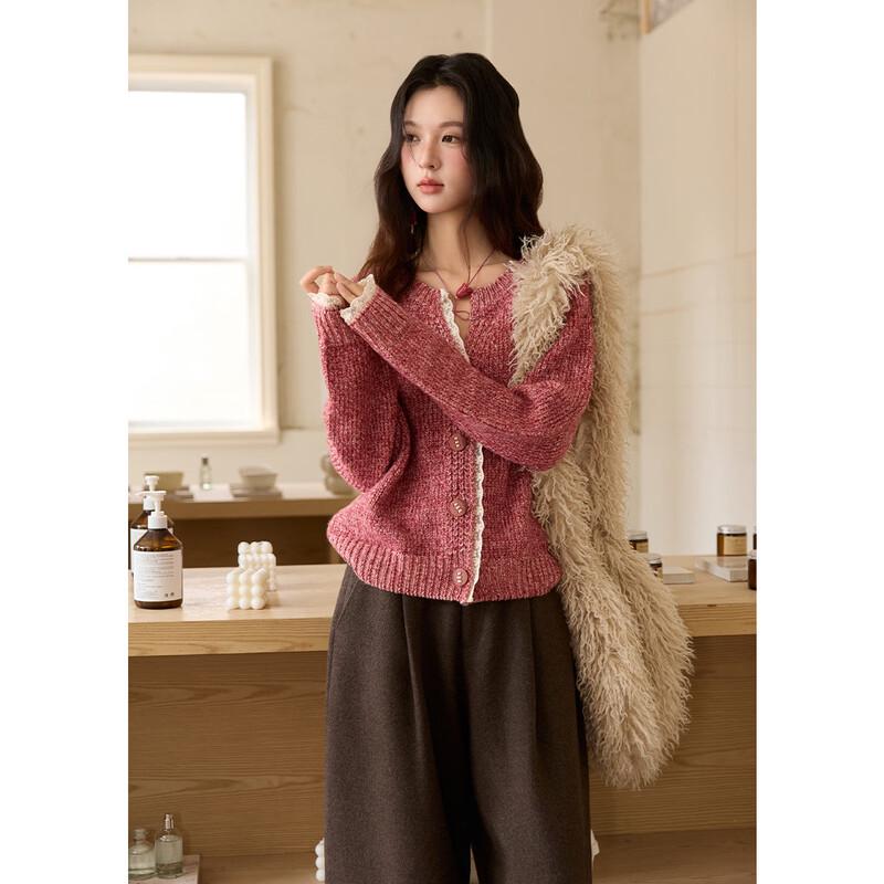 Women's Lace Trim V-Neck Knit Cardigan