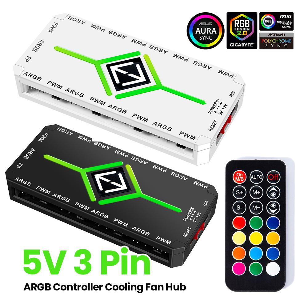 1 To 9 3 in 1 4 Pin PWM Magnetic Suction Hub with Remote PWM Magnetic Fan Hub Splitter PWM ARGB Fan Hub for Computer PC Case Fan