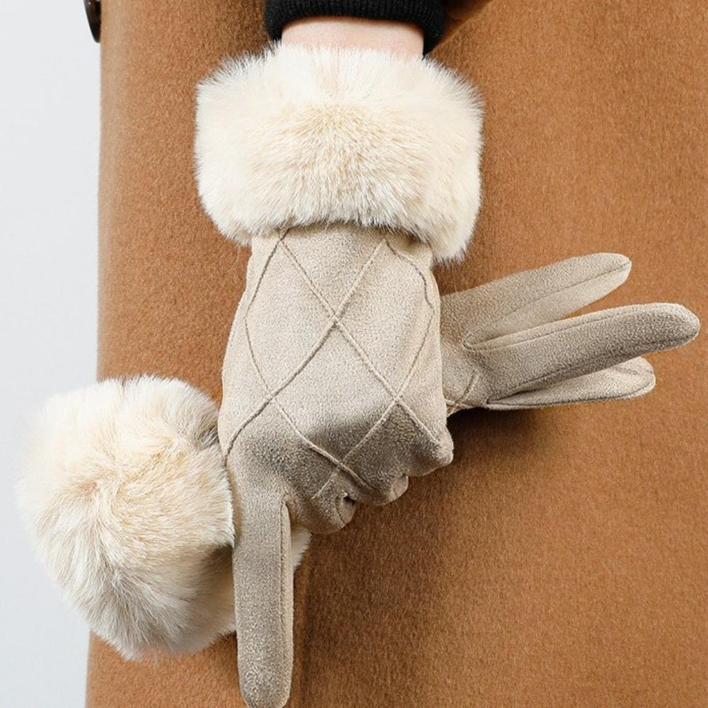 Karierte Winter-Fleece-gefütterte Handschuhe Wildleder Damen Fahrrad-Fäustlinge Süße Handschuhe Weiblich