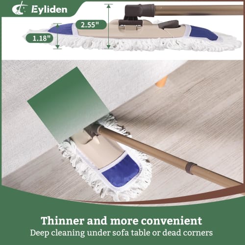Eyliden Dust Mop with Two Reusable Washable Pads - One-Touch Replacement, Adjustable Height Handle, Wet & Dry Mop for Floor Cleaning, Hardwood, Lamina
