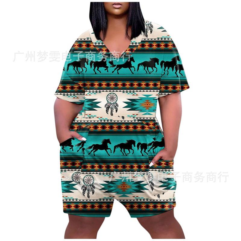 

Women s, Printed Fashion Casual Street Wear Jumpsuit Shorts 5xl