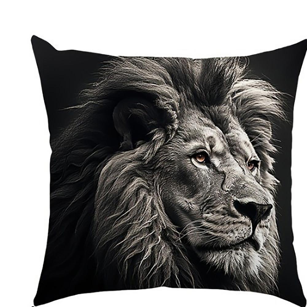 Four Animal Head Pillowcases: Lion, Tiger, Black Panther, and Wolf Sofa Cushion Cover Home Room Decoration 2D Flat Printing