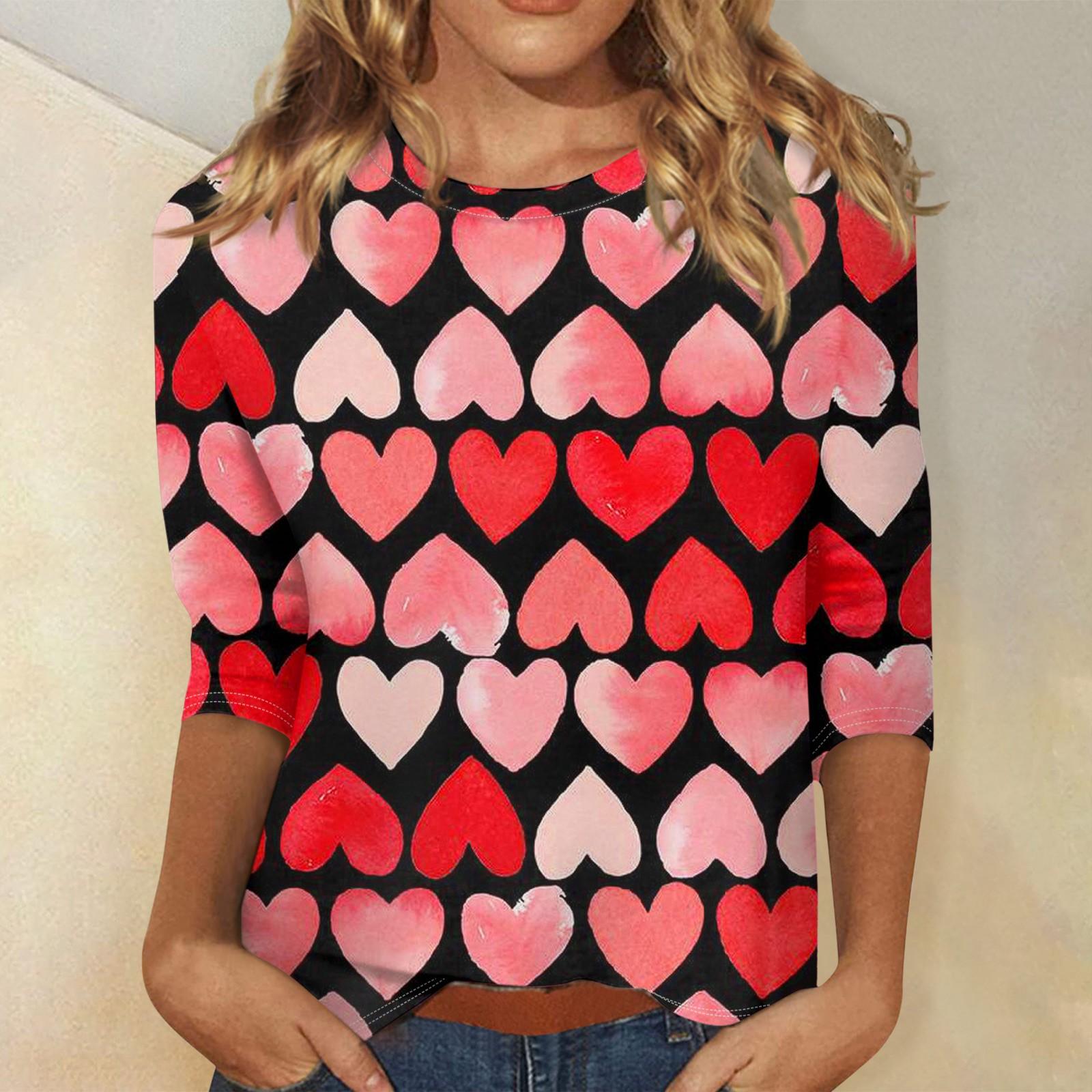 

Жіночі топи з рукавом три чверті, сорочка до Дня Святого Валентина, з круглим вирізом, вільна повсякденна сорочка XL винний