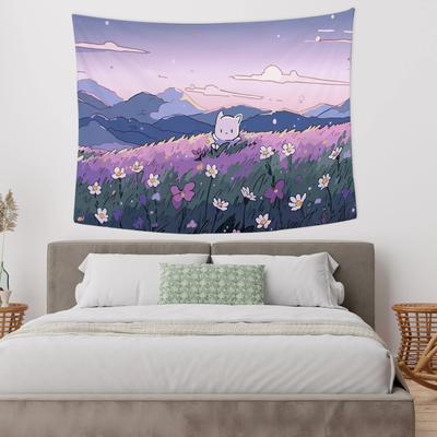 Kawaii Cartoon Wall Tapestry Mountain Cloud Tapestry Cute Flower Wall Hanging Aesthetic Bedroom Decor Christmas Birthday Gift