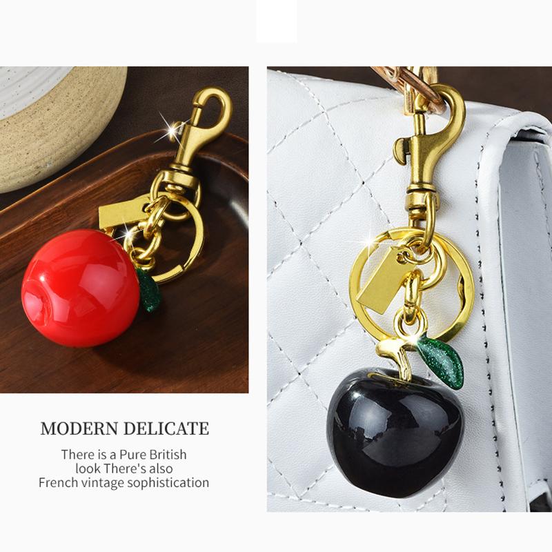Äpple nyckelring, väska handväska berlock nyckelringar för kvinnor röd rosa blå svart handväska berlocker metall smycken present
