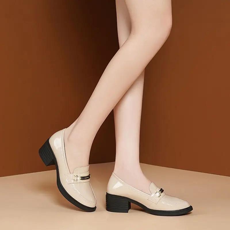 Block Heel Loafers Round Toe Women's Shoes with Medium Heels Ladies Pumps Chunky Stylish on Sale Promotion 2025 Trend Vacation