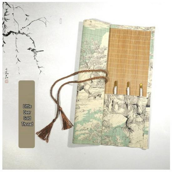 Bamboo Roll-Up Calligraphy Brush Bag: Chinese Style Pen Storage for Four Treasures of the Study
