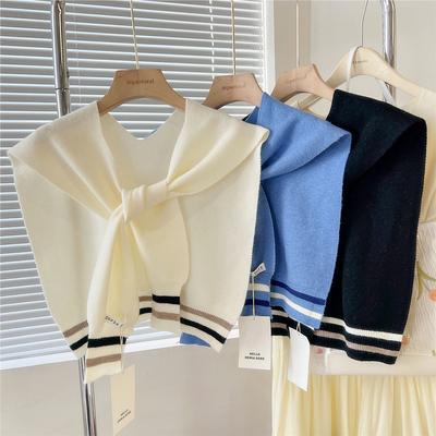 Zweifarbiger gestreifter Strickschal Damen Outdoor-Bekleidung Klimatisierter Raum Mode Schal Riemen Nackenschutz Falscher Kragen