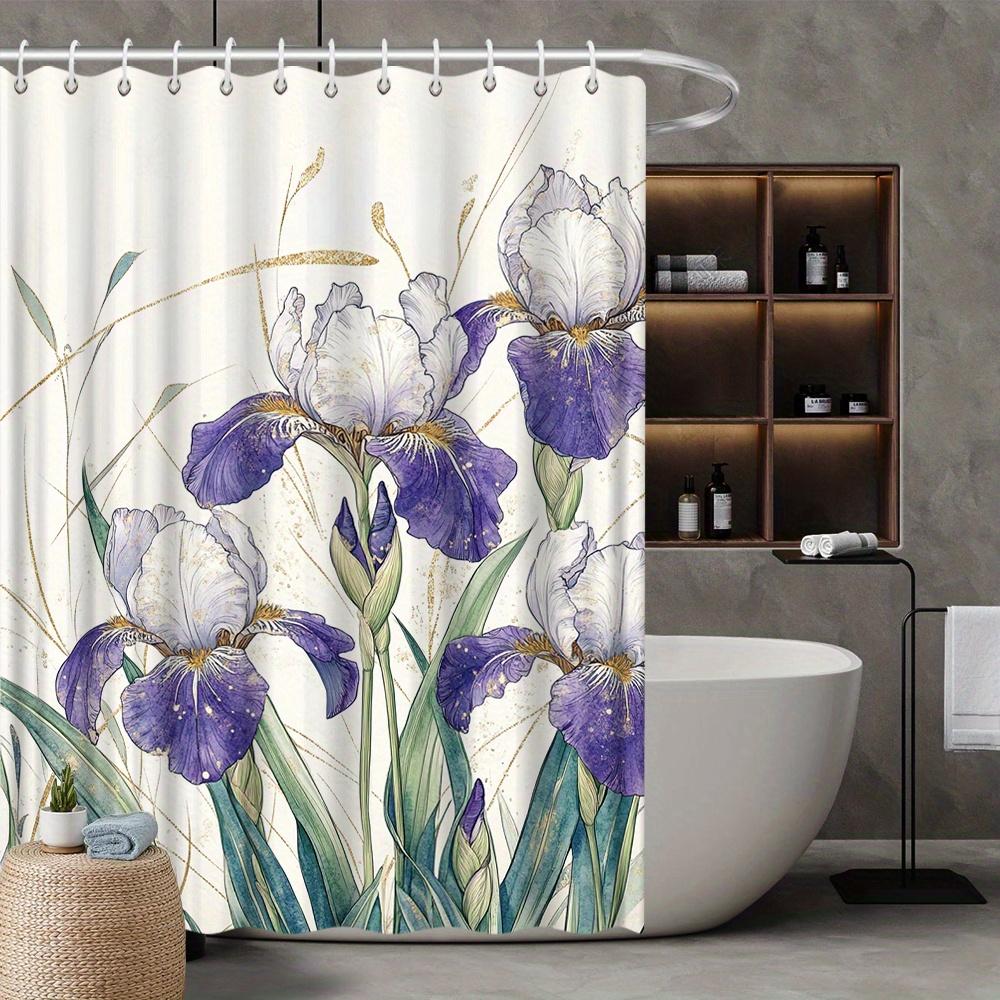 

Floral Iris Shower Curtain, Vibrant Pink & Purple Design, High-Quality Polyester, Easy Slide, All Seasons Bath Decor W90xH180cm