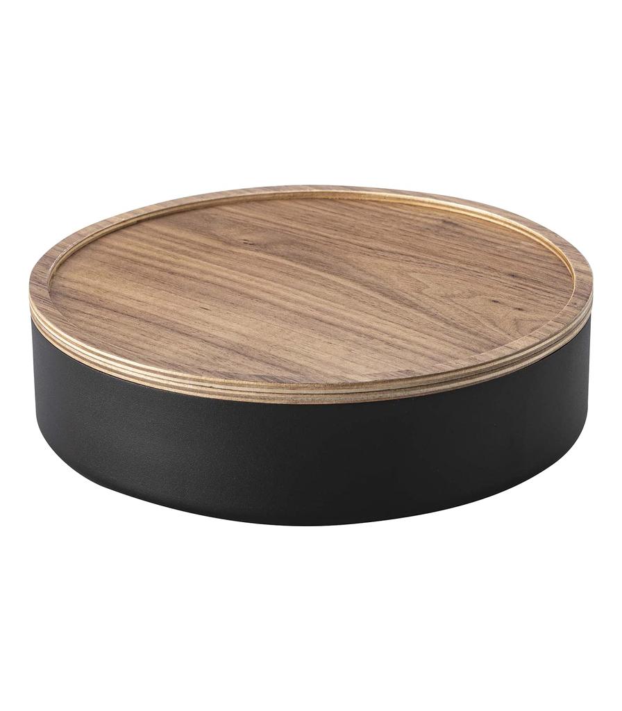 Yamazaki Jitsugyo Storage Case with Lid Round Brown RIN RIN Lid Converts Into a Tray Storage Box 5800 (Yamazaki) Approx. W22.2XD22.2XH6cm