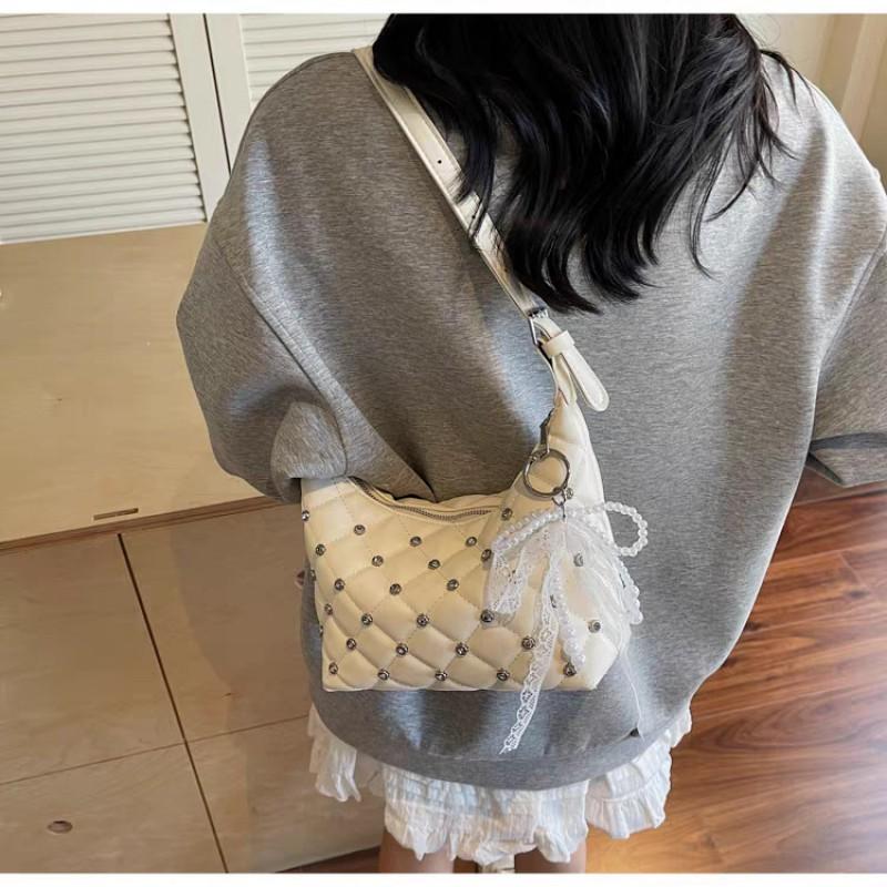 

High-end Niche Bag Women s Fashionable Diamond-encrusted Single Shoulder Underarm Korean Dumpling 21x10x15 single package белый