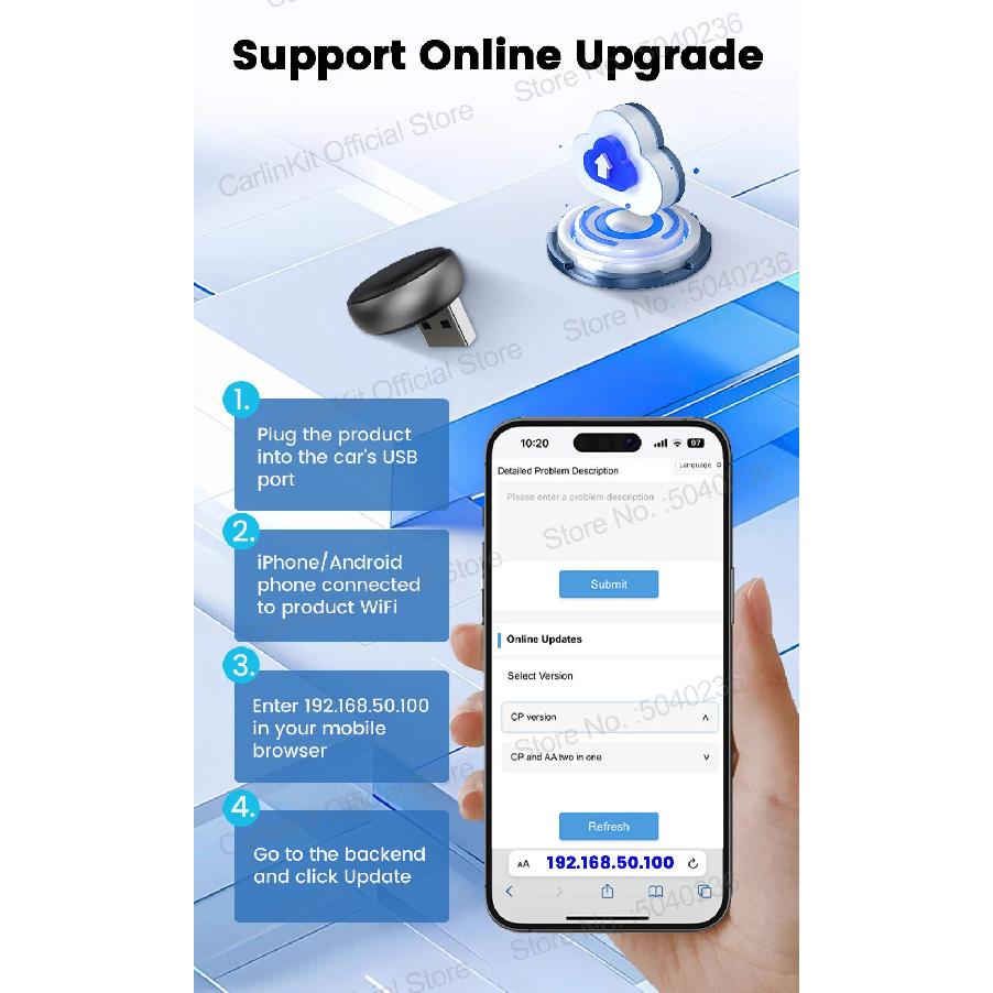 Mini Ultra 3 CarlinKit Wireless Android Auto & CarPlay Adapter 2.4Ghz&5Ghz WiFi BLE Auto Connect OTA Upgrade Mini Smart Car Box