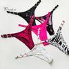 Calcinha Feminina Fio Dental Estampa Textura Zebra Cor Sólida Cintura Baixa Super Respirável Calcinhas Fivela de Metal Pornográfica Macia Elástica Íntima