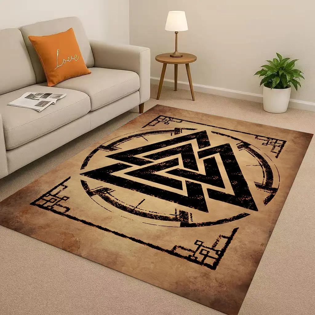 3D severský vikingský totem Vegvisir runa Valhalla Valknut Protiskluzový koberec do obývacího pokoje Měkký koberec do ložnice k pohovce, Domácí rohožka