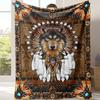 1pc Wolf patterned flannel blanket, thickened and warm, suitable for all seasons, camping, office, and dormitory covers