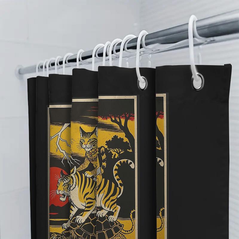 Tigre Tartaruga Fauna Selvatica Animale Foresta Tenda da Doccia Decorazioni Naturali Set Bagno Arredamento Casa Vintage Stampa Artistica