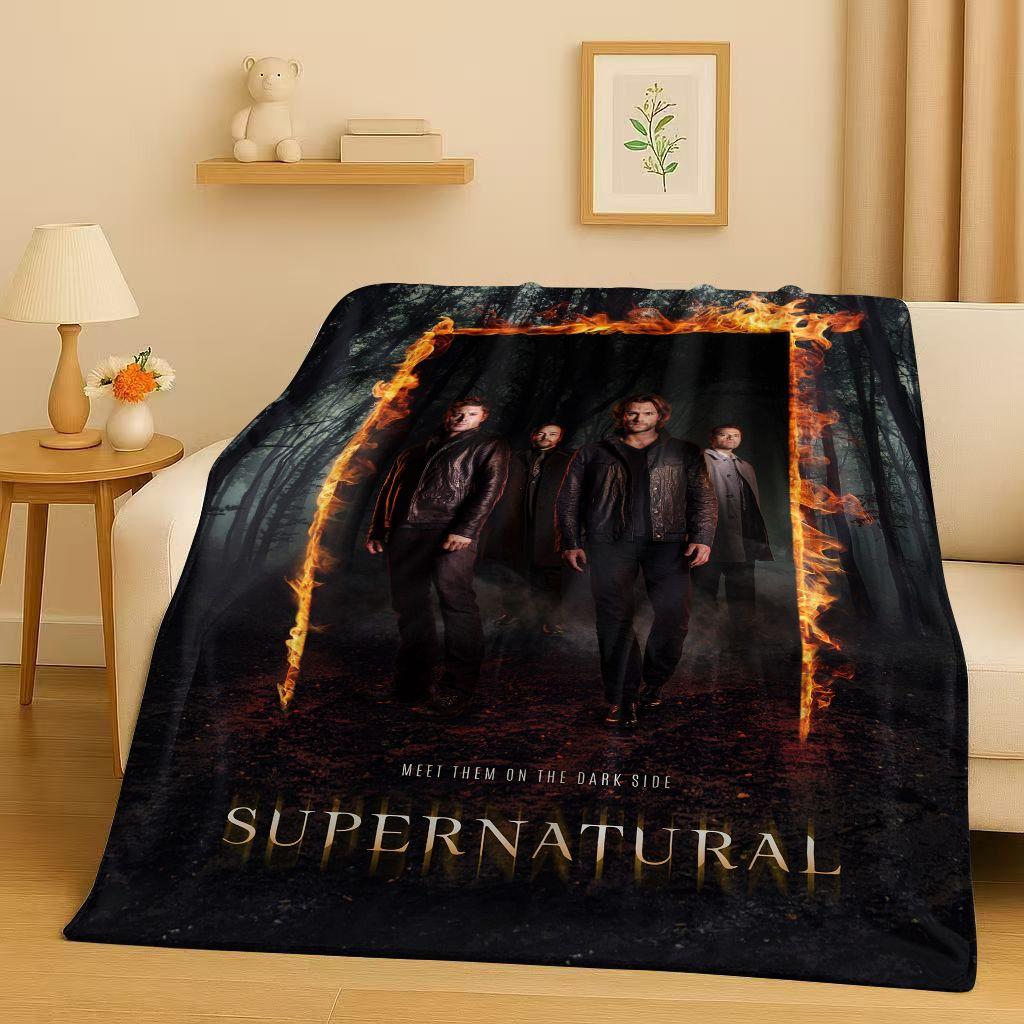 3D Supernatural Sam Dean Winchester TV Flannel Blanket,Ultra Soft Warm Plush Throw for Home Bedroom Bed Sofa Cover Travel Gift