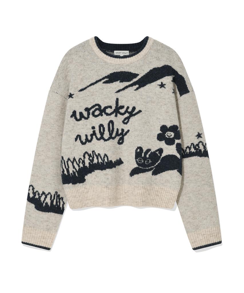WACKY WILLY Women'S Jacquard Graphic Pullover Oatmeal
