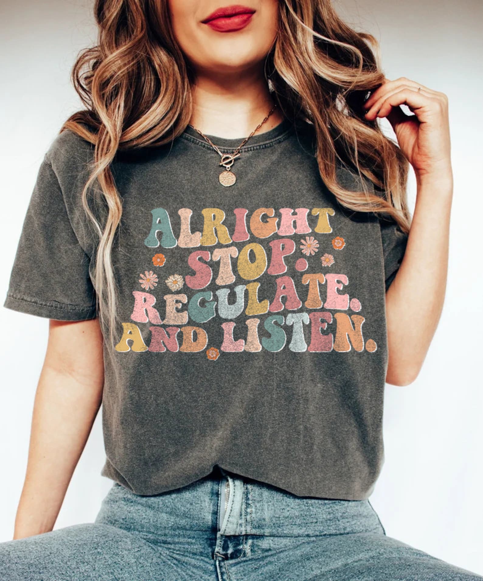 Counselor Alright Stop Regulate and Listen Teacher Shirt, Retro School Counselor Back To School Shirt, Retro Groovy Coping Skills T-shirt XL