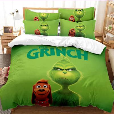 Grinch Green Hair Series Three-Piece 3D Digital Quilt Cover, Grinding Kit