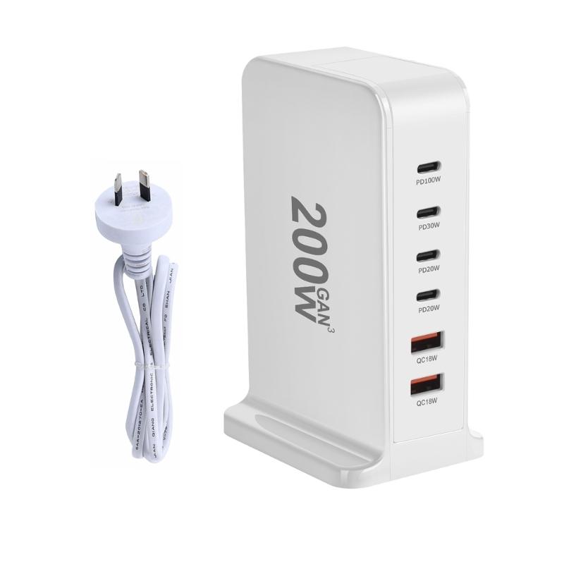 USB C Ladegerät 200W Schnellladegerät Block 6 Port Ladestation Ziegelstein Laptop-Ladegerät 2 USB + 4 Typ C für Reisen Zuhause