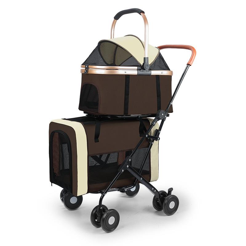 

New upper and lower multi-layer pet cart universal for cats and dogs, detachable and detachable trolley with large space S1 коричневый