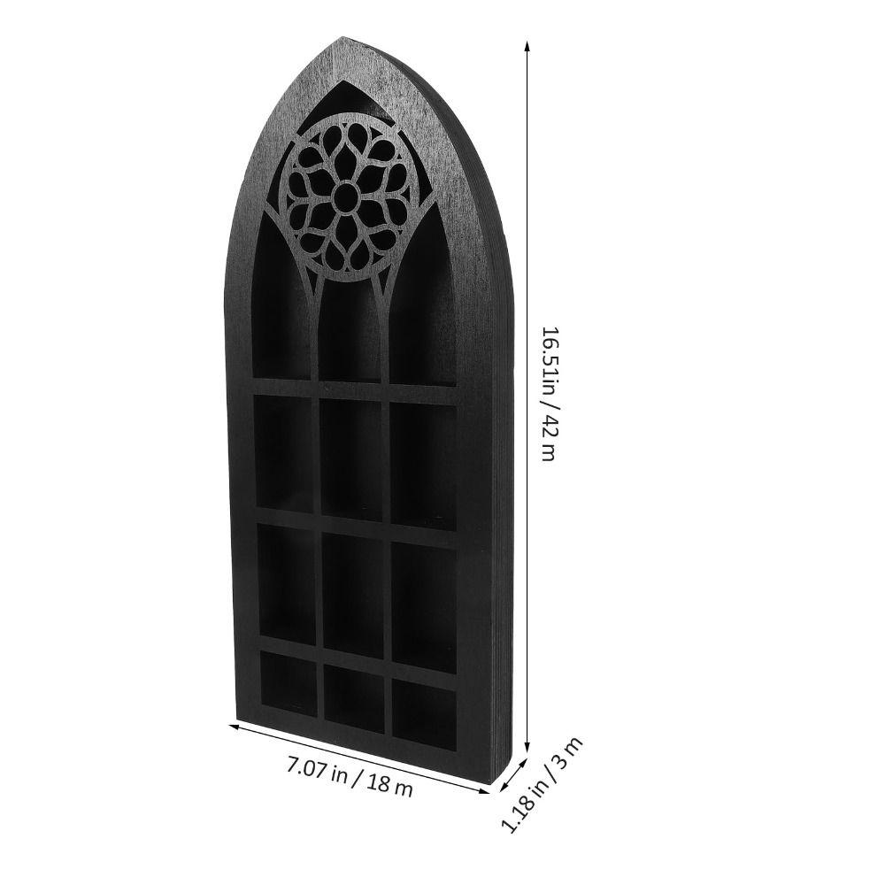 Gothic Design Old Church Window Shelf Black Finish Crystal Wall Shelf  Living Room