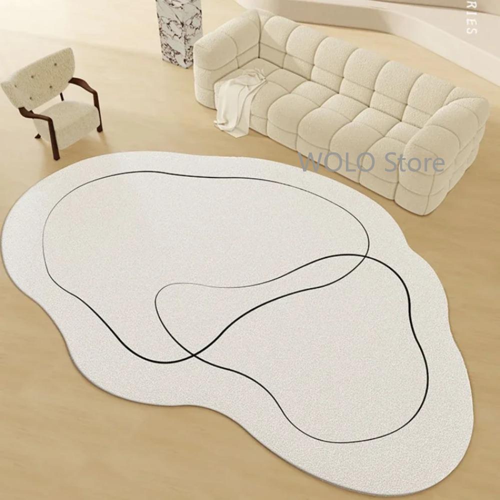 Cream Color Irregular Carpets for Living Room Ins Soft Fluffy Bedside Rugs Oval Bedroom Rug for Children Washable Big Size Mats