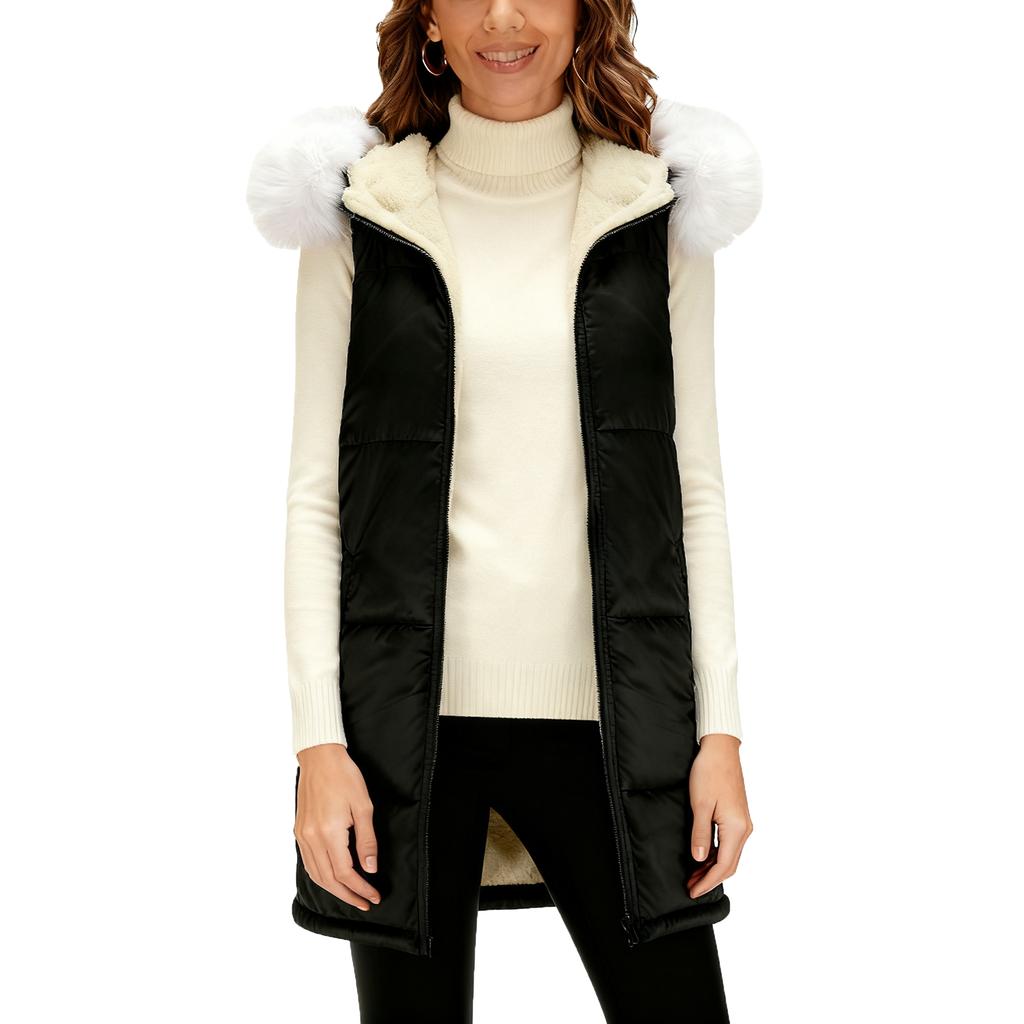 Women's Long Vest Plain Sleeveless Hood Winter Vest Outwear Jacket Lightweight Warm Coat Outerwear